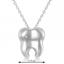 Diamond Inserted Tooth Pendant Necklace 14k White Gold