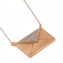 Engravable Diamond Love Letter Envelope Pendant Necklace 14k Rose Gold (0.17ct)