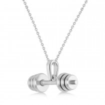 Dumbbell Charm Men's Pendant Necklace 14K White Gold