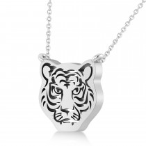 Tiger's Face Shaped Charm Pendant Necklace 14k White Gold