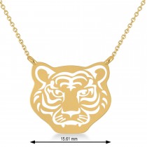 Tiger's Face Shaped Charm Pendant Necklace 14k Yellow Gold
