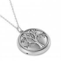 Tree of Life Locket Necklace 14k White Gold