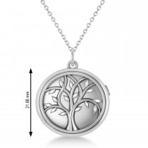 Tree of Life Locket Necklace 14k White Gold