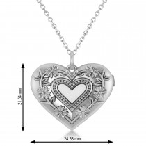 Floral Heart Locket Necklace 14k White Gold