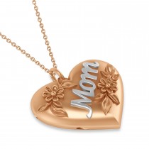 Flower Adorned Mom Heart Locket Necklace 14k Rose Gold