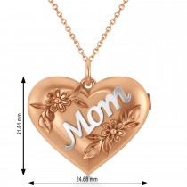 Flower Adorned Mom Heart Locket Necklace 14k Rose Gold