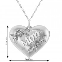 Flower Adorned Mom Heart Locket Necklace 14k White Gold