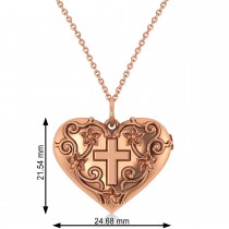 Heart with Cross Locket Pendant Necklace 14K Rose Gold
