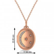 Diamond Moon & Stars Locket Pendant Necklace 14K Rose Gold (0.29ct)