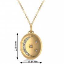 Diamond Moon & Stars Locket Pendant Necklace 14K Yellow Gold (0.29ct)