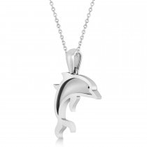 Diamond-Eyed Dolphin Pendant Necklace 14k White Gold (0.01ct)
