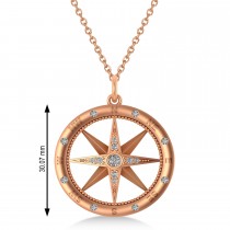 Large Compass Necklace Pendant For Men Diamond Accented 14kRose Gold (0.38ct)