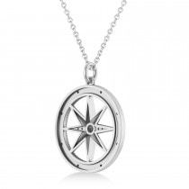 Large Compass Pendant For Men Amethyst & Diamond Accented 14k White Gold (0.38ct)