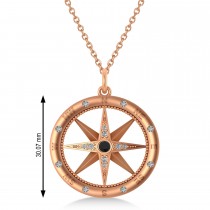 Large Compass Pendant For Men Black & White Diamond Accented 14k Rose Gold (0.38ct)