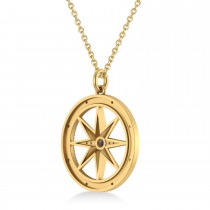 Large Compass Pendant For Men Blue Sapphire & Diamond Accented 14k Yellow Gold (0.38ct)
