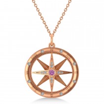 Large Compass Pendant For Men Pink Sapphire & Diamond Accented 14k Rose Gold (0.38ct)