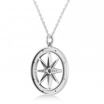 Large Compass Pendant For Men Pink Sapphire & Diamond Accented 14k White Gold (0.38ct)