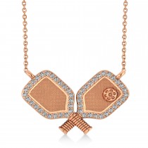 Diamond Dual Pickleball Paddles Pendant Necklace 14K Rose Gold (0.25ct)