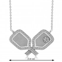 Diamond Dual Pickleball Paddles Pendant Necklace 14K White Gold (0.25ct)