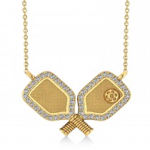 Diamond Dual Pickleball Paddles Pendant Necklace 14K Yellow Gold (0.25ct)