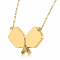 Diamond Dual Pickleball Paddles Pendant Necklace 14K Yellow Gold (0.25ct)
