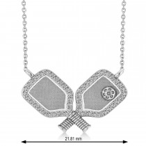 Diamond Dual Pickleball Paddles Pendant Necklace 18K White Gold (0.25ct)
