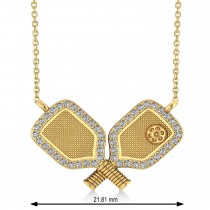 Diamond Dual Pickleball Paddles Pendant Necklace 18K Yellow Gold (0.25ct)