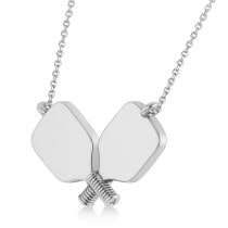 Diamond Dual Pickleball Paddles Pendant Necklace in Sterling Silver (0.25ct)