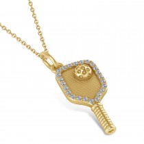 Diamond Pickleball Paddle Pendant Necklace 14k Yellow Gold (0.24ct)