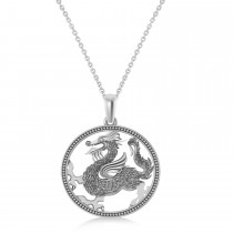 Dragon Charm Pendant Necklace 14K White Gold
