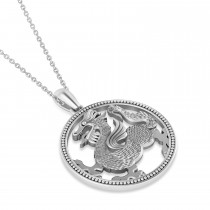 Dragon Charm Pendant Necklace 14K White Gold