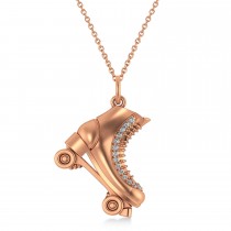 Diamond Accented Roller Skate Pendant Necklace 14K Rose Gold (0.15ct)