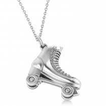 Diamond Accented Roller Skate Pendant Necklace 14K White Gold (0.15ct)