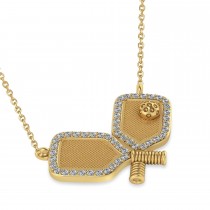Diamond Large Dual Pickleball Paddle Pendant Necklace 18K Yellow Gold (0.50ct)