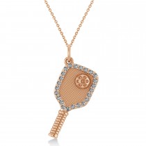 Diamond Pickleball Paddle Pendant Necklace 14k Rose Gold (0.50ct)