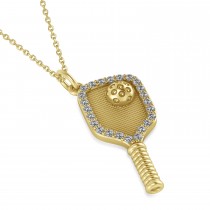 Diamond Pickleball Paddle Pendant Necklace 14k Yellow Gold (0.50ct)
