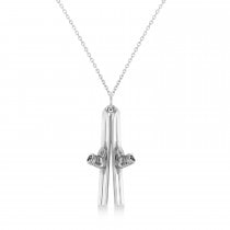 Skis with Boots Charm Pendant Necklace 14K White Gold