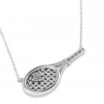 Tennis Racket with Diamond Ball Pendant Necklace 14k White Gold (0.05ct)