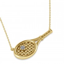 Tennis Racket with Diamond Ball Pendant Necklace 14k Yellow Gold (0.05ct)