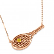 Tennis Racket with Yellow Sapphire Ball Pendant Necklace 14K Rose Gold (0.05ct)