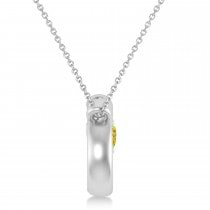 Tennis Racket with Yellow Sapphire Ball Pendant Necklace 14K White Gold (0.05ct)