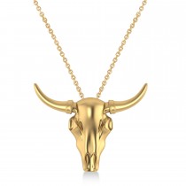 Steer Head Charm Pendant Necklace 14K Yellow Gold