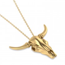 Steer Head Charm Pendant Necklace 14K Yellow Gold