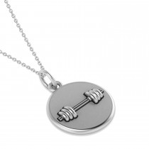 Dumbbell Disc Charm Men's Pendant Necklace 14K White Gold