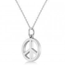 Peace Symbol Charm Pendant Necklace 14K White Gold