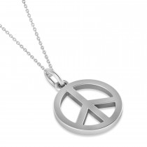 Peace Symbol Charm Pendant Necklace 14K White Gold