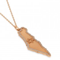 Diamond Accented Israel Map Pendant Necklace 14K Rose Gold (0.37ct)