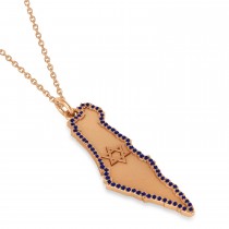 Blue Sapphire Israel Map Pendant Necklace 14K Rose Gold (0.37ct)