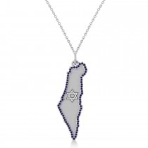Blue Sapphire Israel Map Pendant Necklace 14K White Gold (0.37ct)