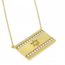 Diamond Accented Israel Flag Pendant Necklace 14K Yellow Gold (0.24ct)